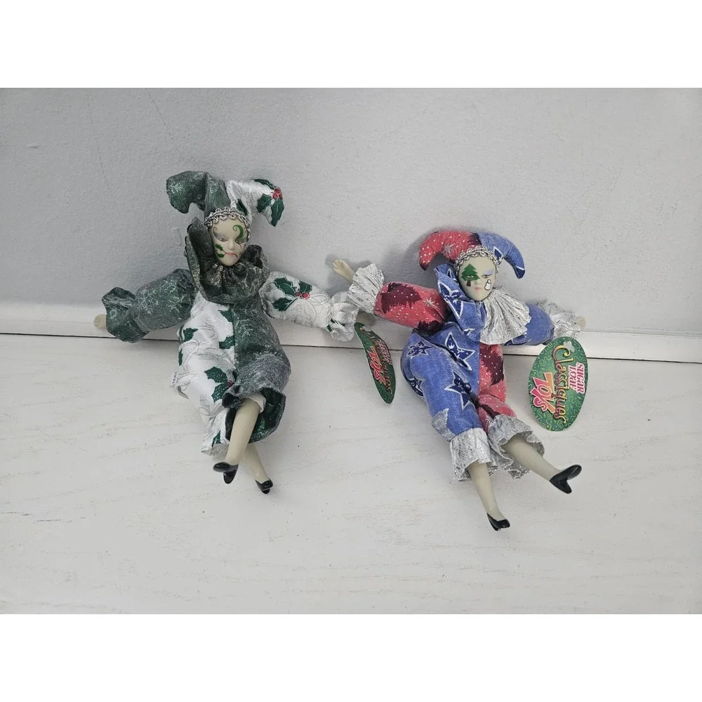 Sugar Loaf Classiques Harlequin Jester‎ Christmas Dolls - Set Of 2